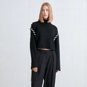 {{OAK + FORT}} Black Sweater with Cream Stitch Seams